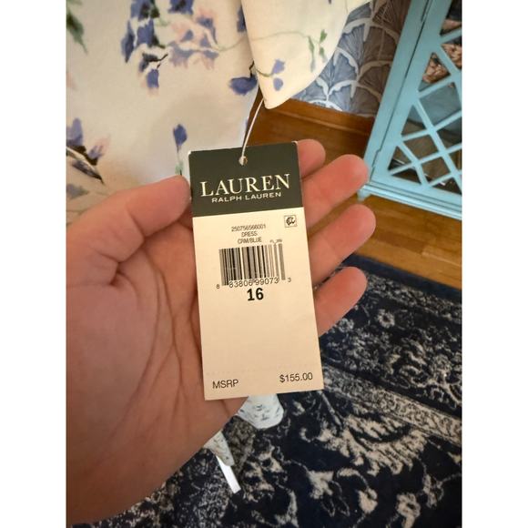 NWT Lauren Ralph Lauren Cream with Blue and Purple Floral Mini Dress Sz. 16 - Picture 4 of 7